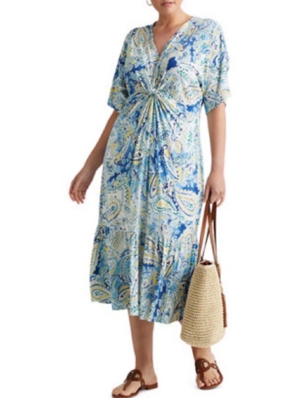 LAUREN BY RALPH LAUREN Paisley Linen-Blend Jersey Midi Dress